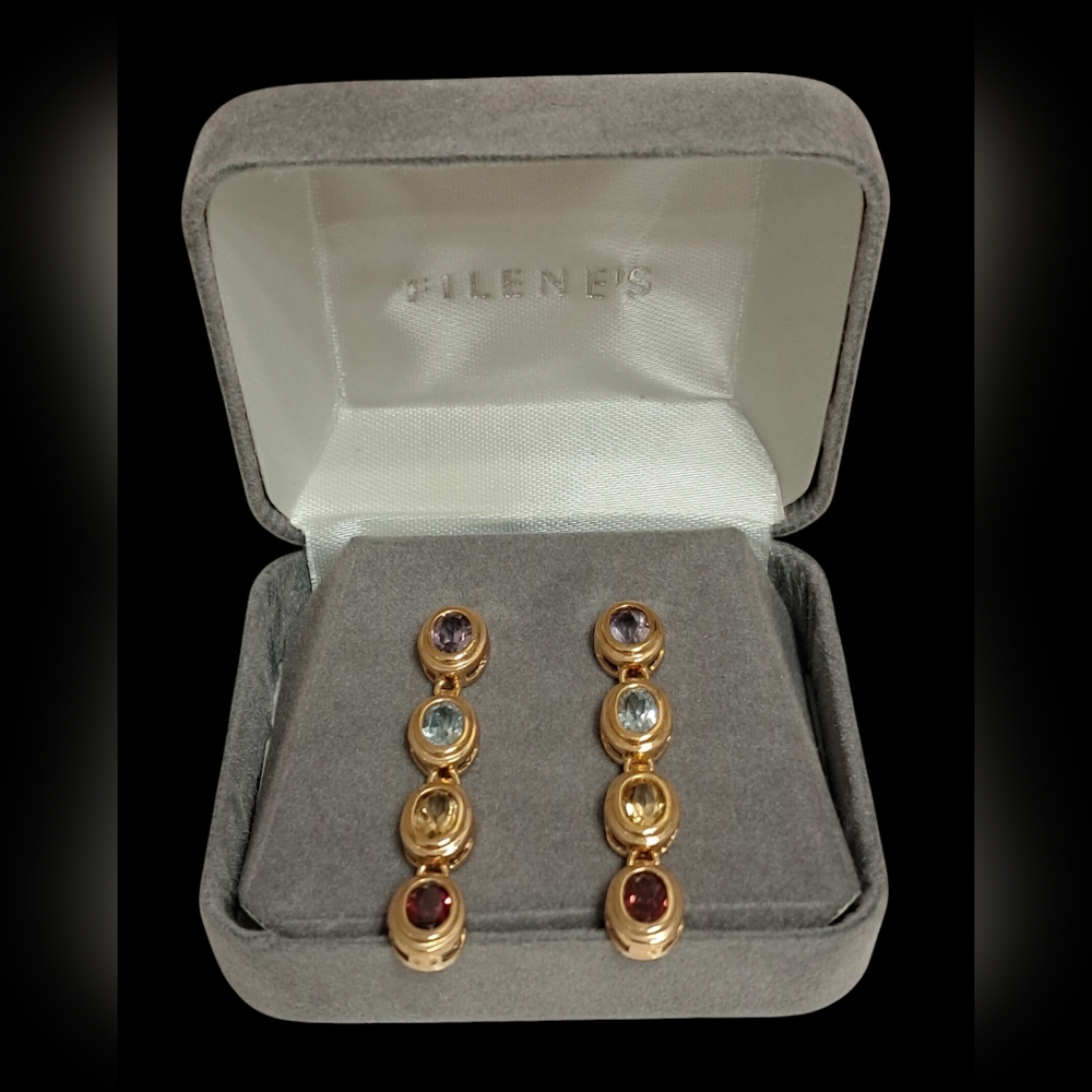 VINTAGE FILENE'S MATCHING MULTI GENUINE GEMSTONE EARINGS AND BRACELET SET - Picture 11 of 12